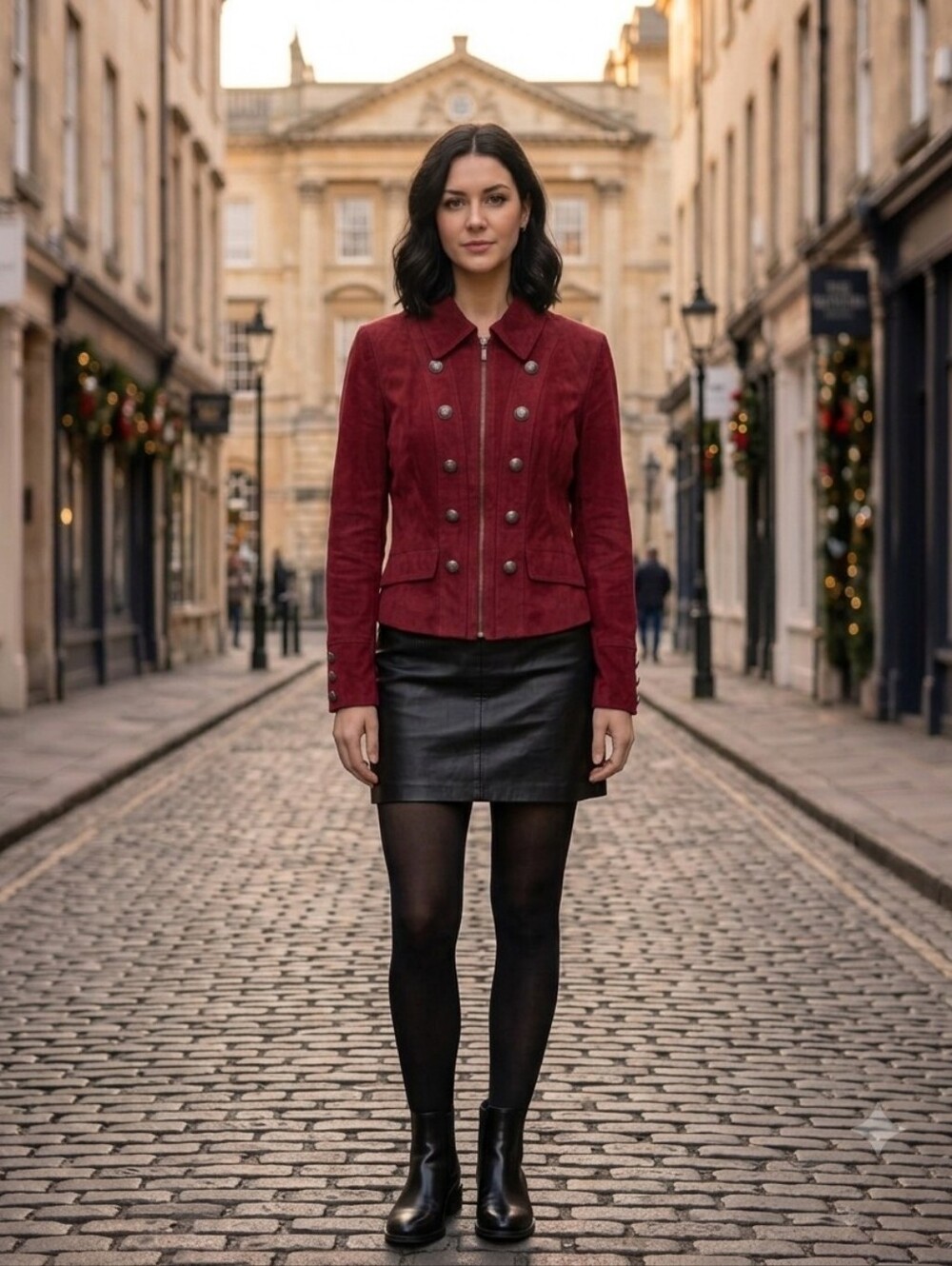 Contemporaine Petite Faux Suede Military Jacket Red Zip Front‎